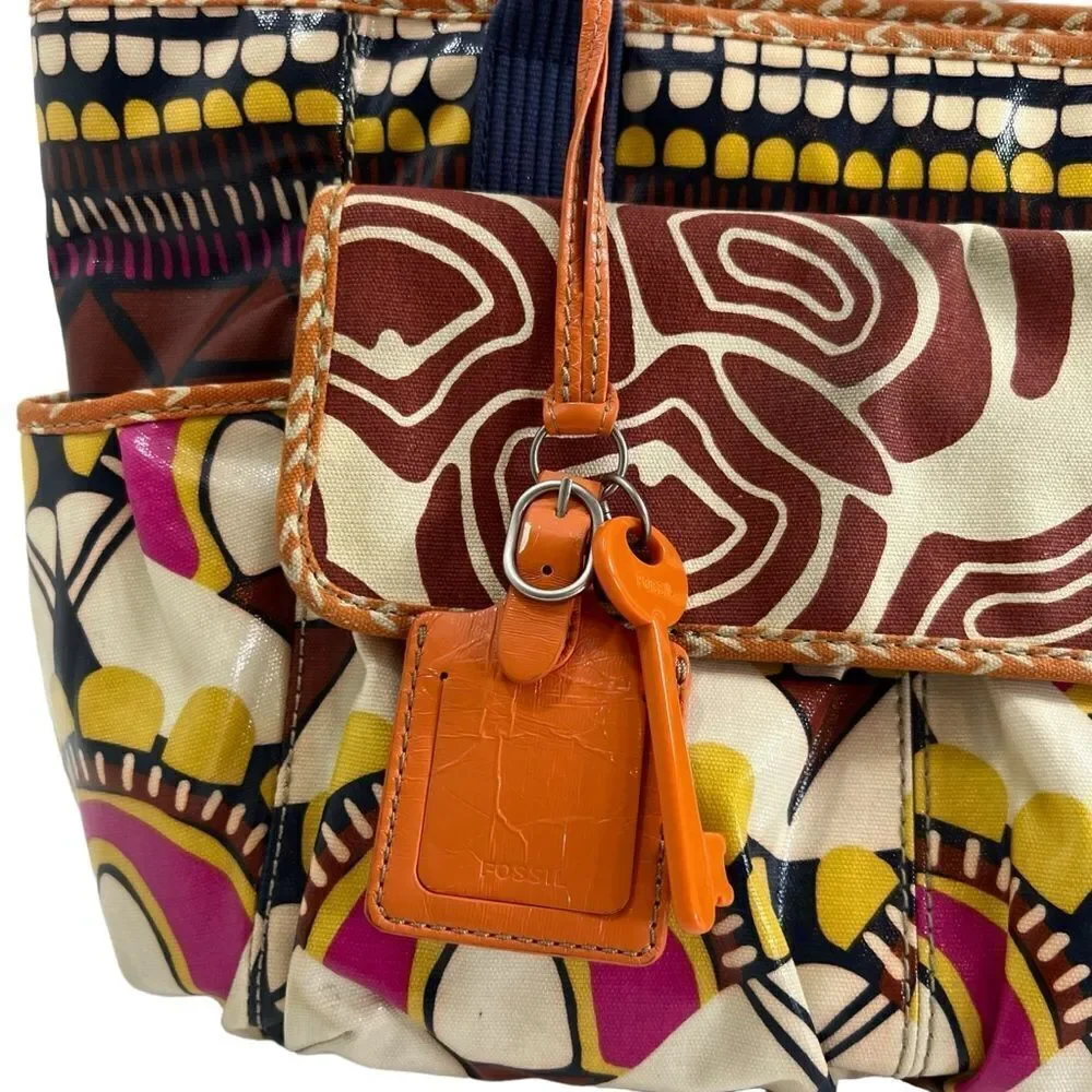 Fossil Vintage Key-Per Waxed Cotton Weekender Baby Bag Abstract Retro Print